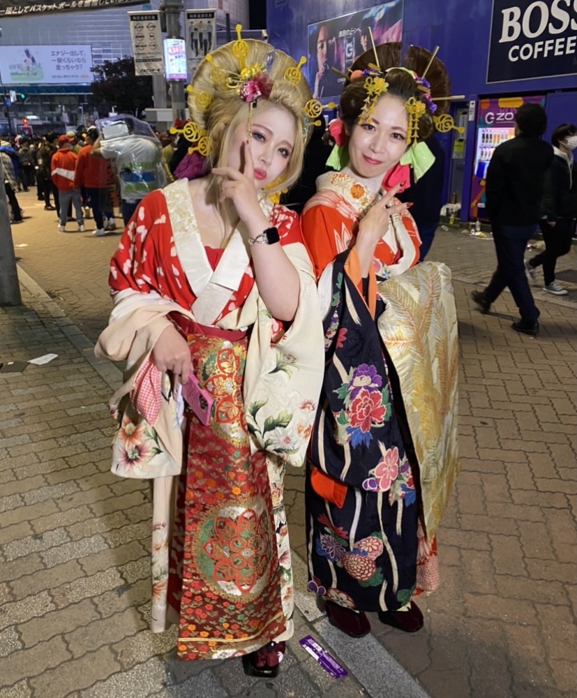 花魁風の着物を着た女性たち/渋谷ハロウィンイブ（2021年10月30日）