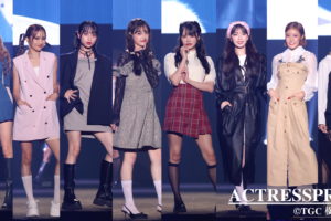 ゆうちゃみ,⼩川桜花（Girls²）,なっちー,⼤峰ユリホ,中村舞（STU48）,川⼝ゆりな,王林,中町綾（中町兄妹）『TGC 松山 2024』REDYAZEL STAGE. 2024年7月13日、愛媛県武道館にて。