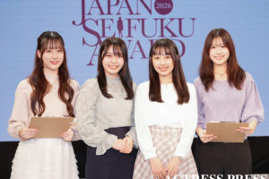 西小路心結、早川千鶴（MC）、鈴木遥（MC）、下田紗羅『第13回日本制服アワード』取材にて（2026年2月22日、ベルエポック美容専門学校にて）(C)撮影：ACTRESS PRESS編集部 (Photographer: SHUN)